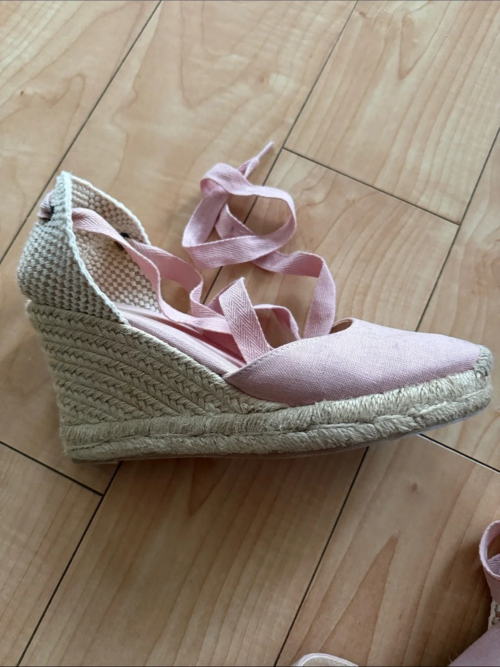 Soludos Pink Espadrille Wedge Sandals with Ankle Wrap